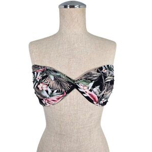 Tropical Print Bandeau Bikini Top Twisted Front